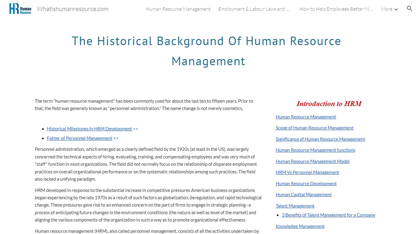 The Historical Background Of Human Resource Management